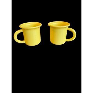 Kids Doll House Set Of 2 Vintage Yellow Plastic Mugs With Handles